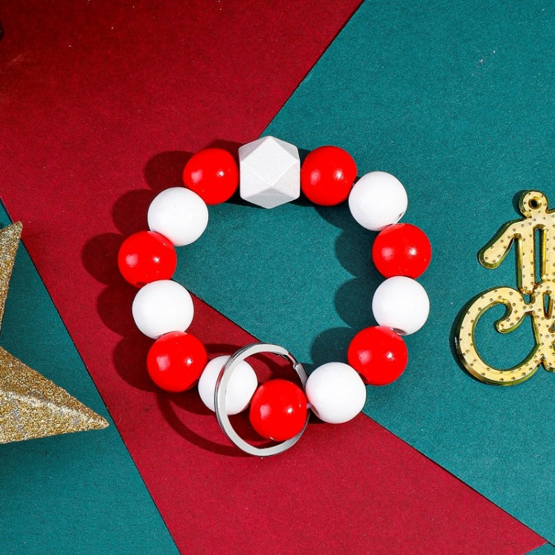 Wholesale Christmas Wood Beads Beaded Wrist Keychain